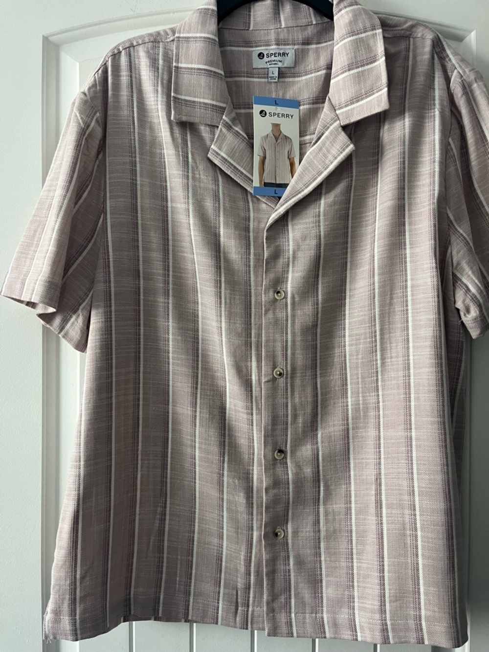 Sperry Men’s Short-Sleeve Button-Down Shirt - Taupe & White Stripe